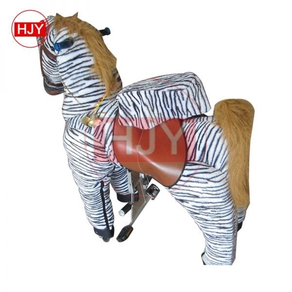 children play funny brown horse walking mechanical